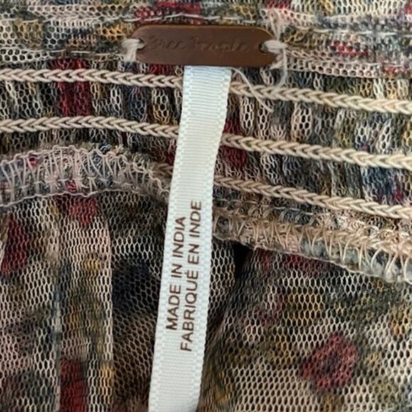 Free People Beatrice Floral Print Brown Lace Up Puff Sleeve Blouse Top Size S - Picture 10 of 14